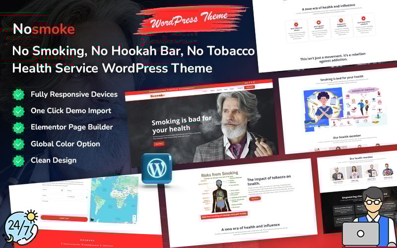 Nosmoke - Rauchen verboten, keine Shisha-Bar, kein Tabak und Gesundheitsdienst WordPress Theme
