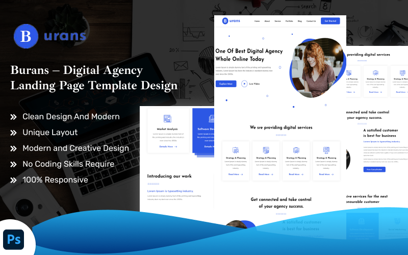 Burans – Design de modelo de landing page para agência digital