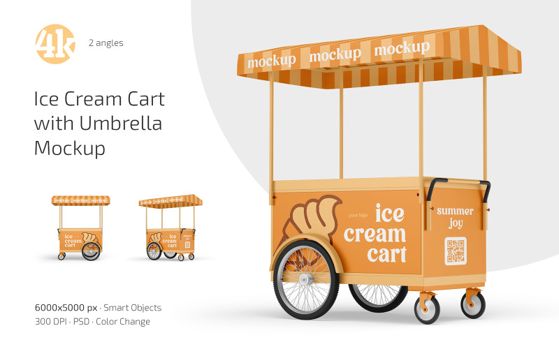 Set di mockup di carretto dei gelati con ombrellone