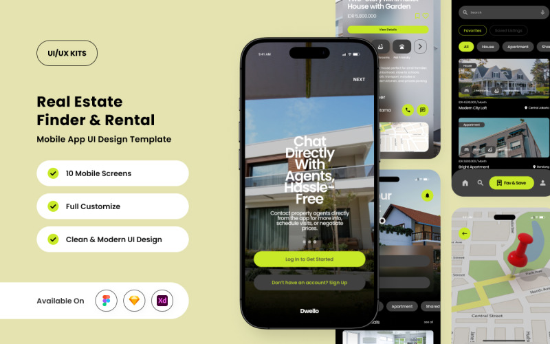 Dwello – Šablona uživatelského rozhraní pro aplikaci pro pronájem nemovitostí
