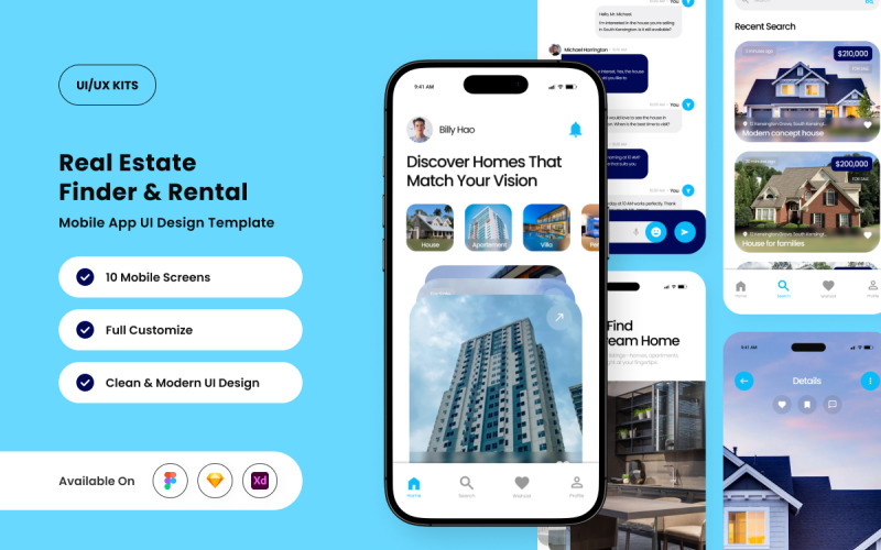 Estatezy – aplikacja mobilna Real Estate Rental Finder UI