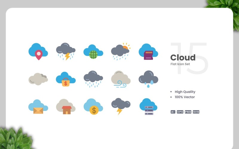 15 Cloud Flat Icons-collectie