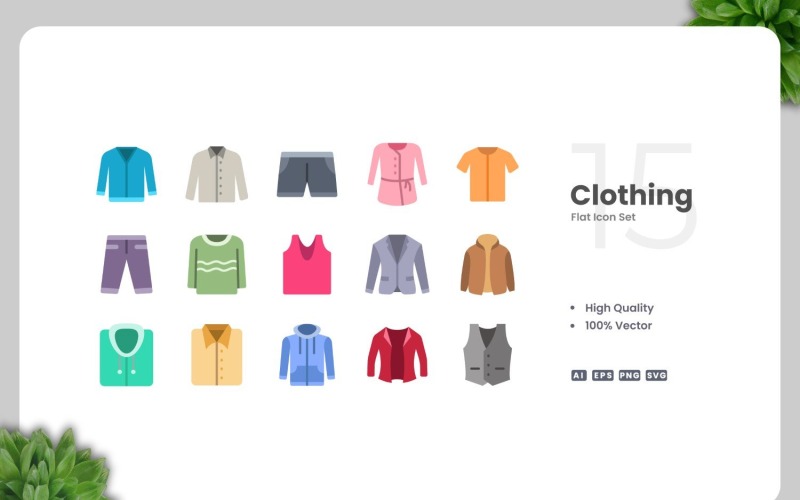 15 kleding platte iconen set