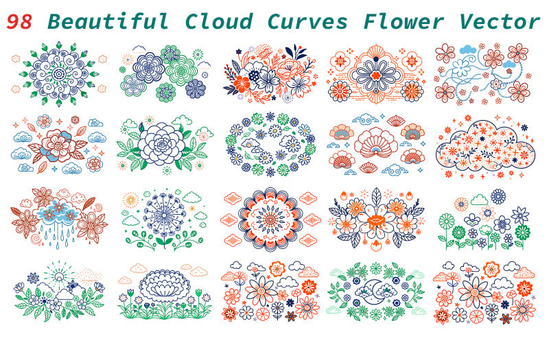 98 Vettore di fiori con curve di nuvole