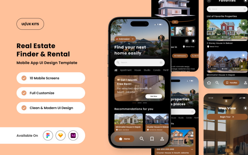 Proplify – Plantilla de diseño de interfaz de usuario para app de alquiler de propiedades