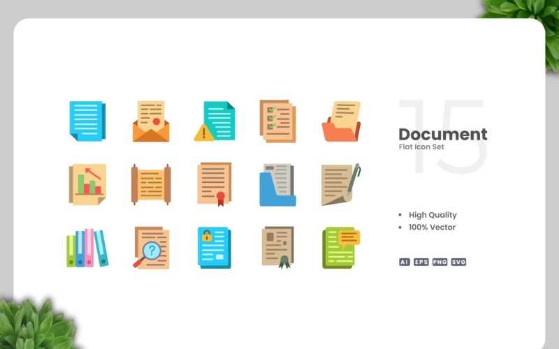 Set di 15 icone piatte per documenti
