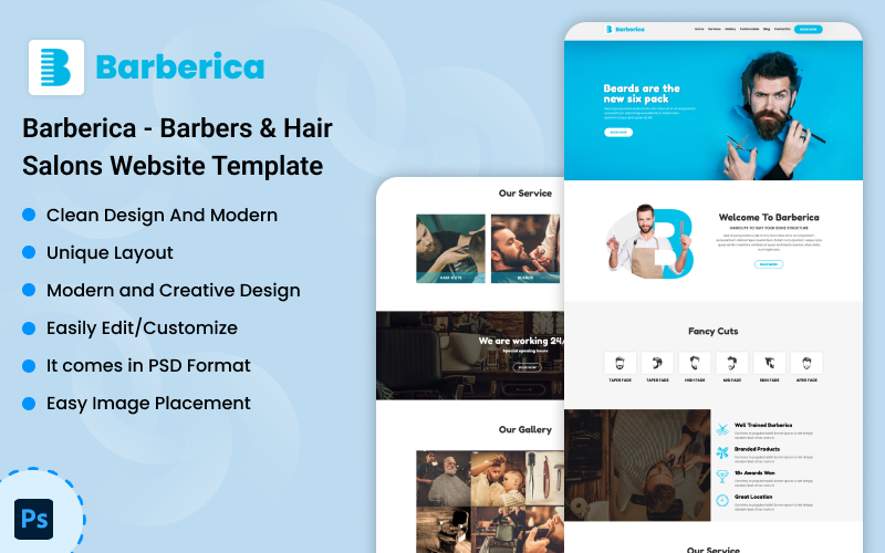 Barberica - Berberler ve Kuaförler Web Sitesi Şablonu
