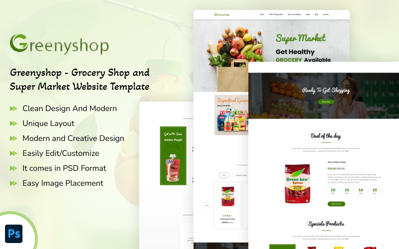 Greenyshop - Élelmiszerbolt és szupermarket weboldal sablon