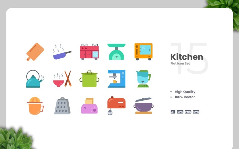 15 Keuken Flat Iconen Set