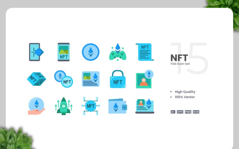 15 NFT-platte pictogrammencollectie