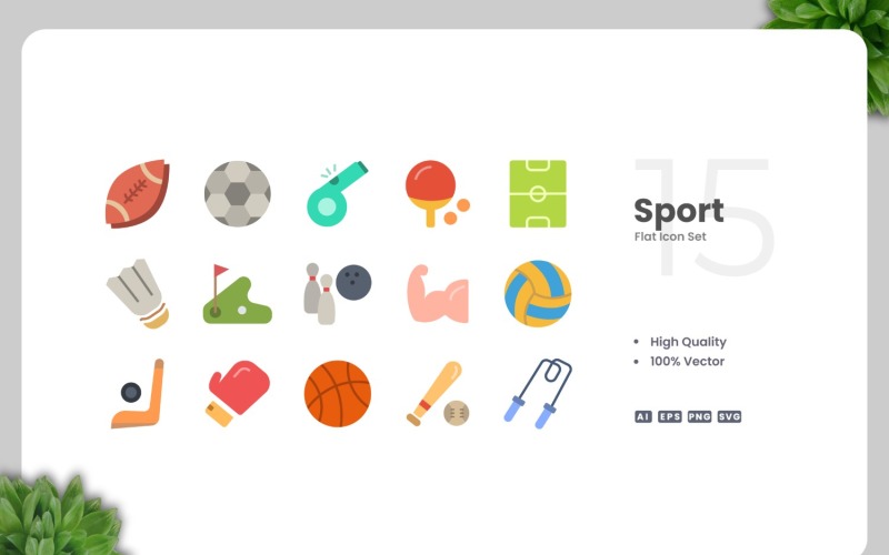15 Sport platt ikoner samling
