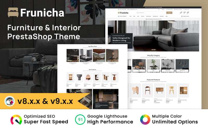 Frunicha - Prestashop-thema voor meubel- en interieurontwerpwinkel