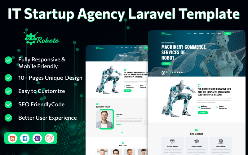 Roboto - Modello Laravel per agenzia di startup di intelligenza artificiale e IT