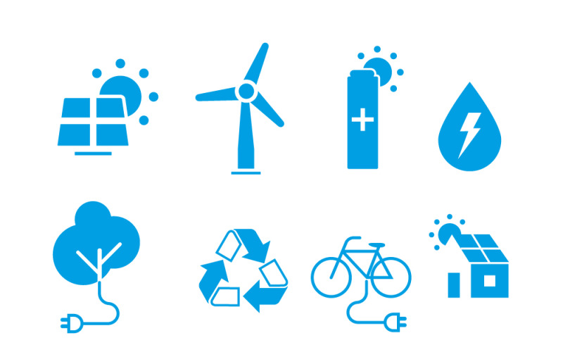 Milieuvriendelijke iconenset: duurzaamheid, energie en milieu