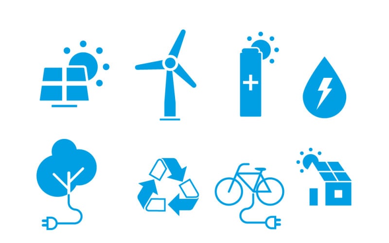Набір екологічно чистих іконок: сталий розвиток, енергетика та навколишнє середовище