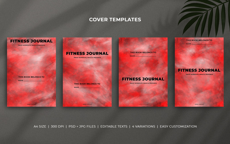 Red Watercolor Fitness Journal Cover Templates – Minimal Editable Planner & Gym Log Covers
