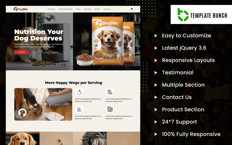 Dog Bite - Víceúčelová Shopify šablona pro jeden produkt