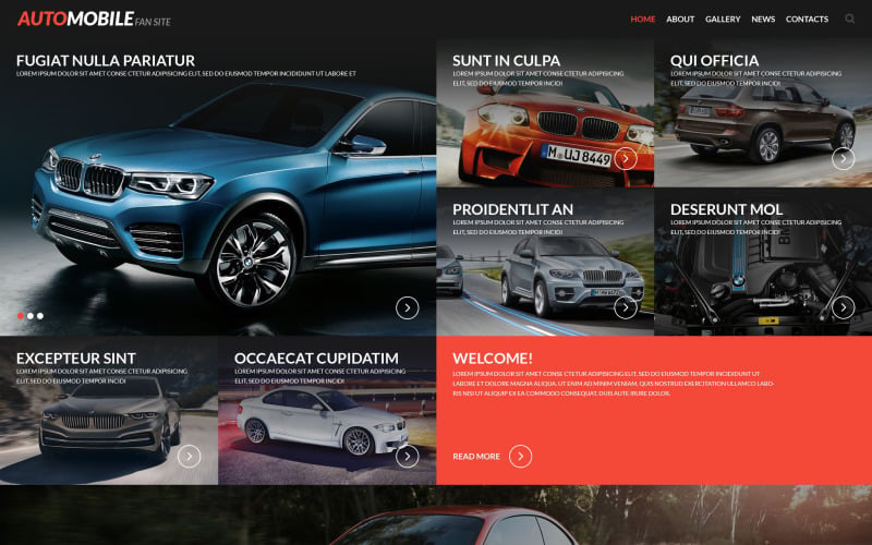 Modèle de site Web de site de fan d'automobile