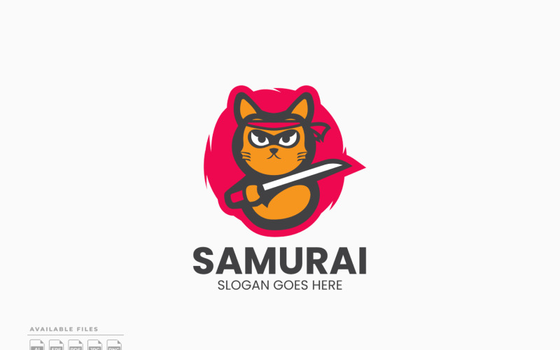 Modèle de logo vectoriel de chat samouraï