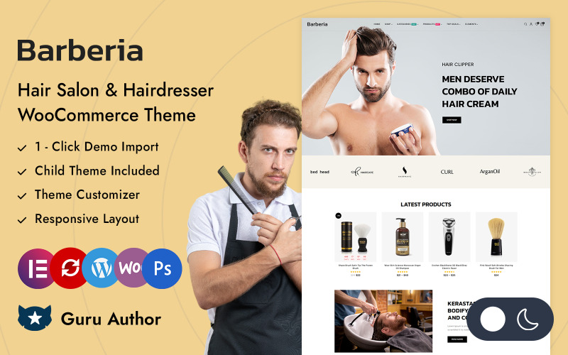 Barberia - Responzivní šablona pro kadeřnictví a holičství od Elementoru pro WooCommerce
