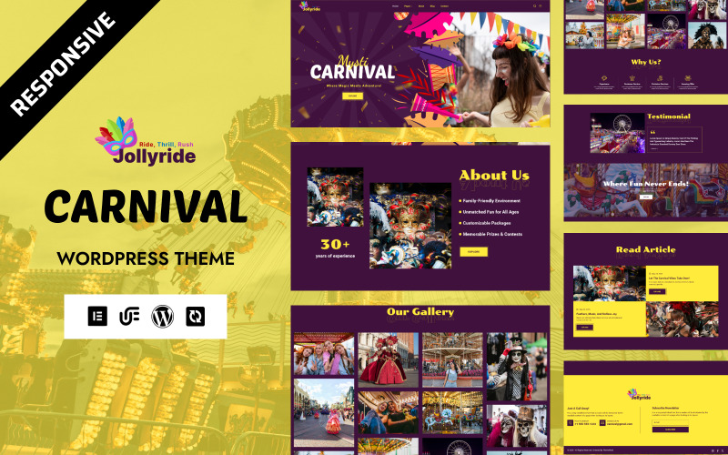 Jollyride - Kulturális karnevál és vidámpark WordPress Elementor sablon