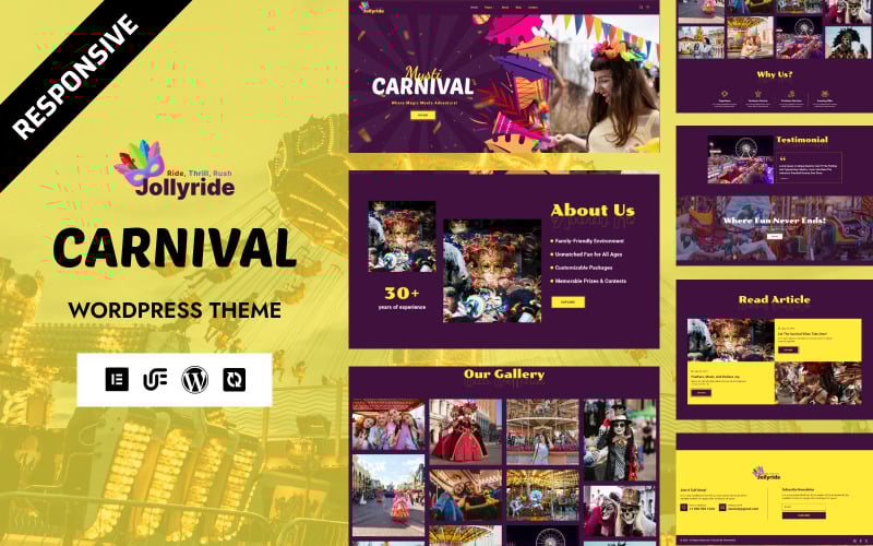 Jollyride - šablona WordPress Elementor pro kulturní karneval a zábavní park