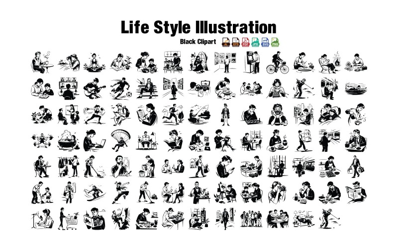 Tägliche Lifestyle-Vektor-Illustrationen | Gemütliches Leben zu Hause Clipart | Selbstpflege, Lesen, Kaffee, KI, EPS