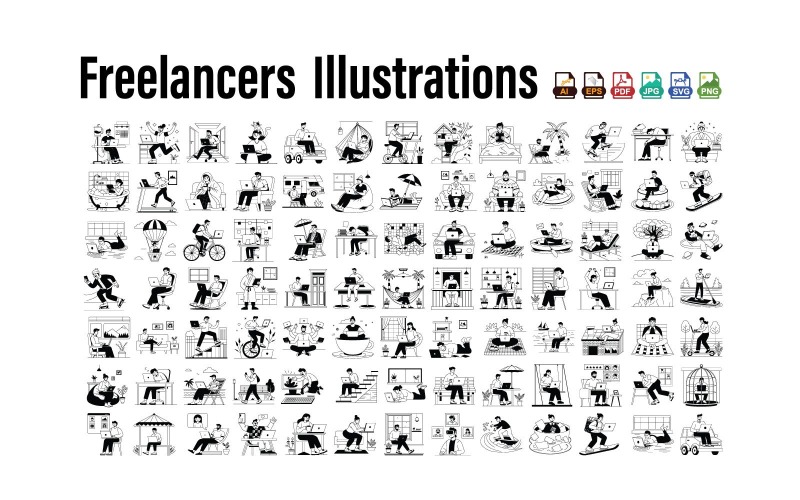 Vectorillustratie voor werken op afstand | Clipart voor werken op kantoor | Illustraties voor thuiswerken