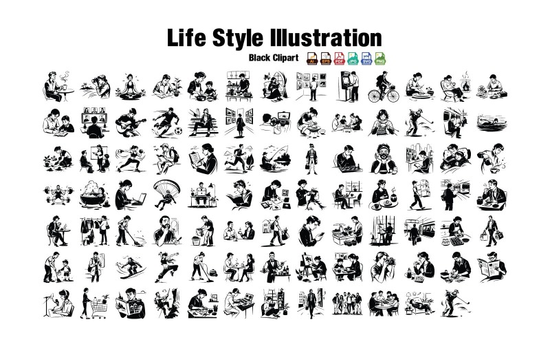 Vektorillustrationer för daglig livsstil | Clipart med mysigt hem | Självvård, läsning, kaffe, AI, EPS