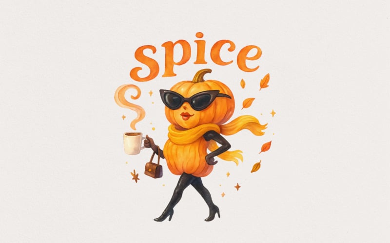 Spice Pumpkin Fall PNG, Pumpkin Lady Coffee PNG, Милый осенний эстетический дизайн PNG футболки, Осенние листья,