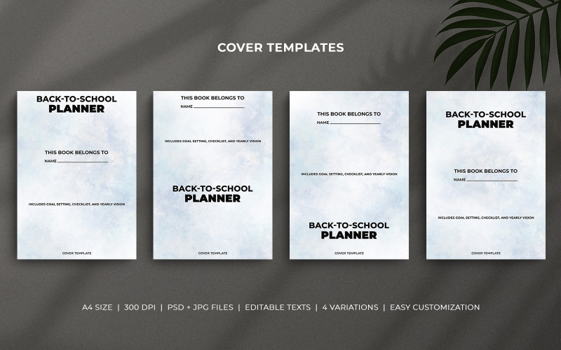 Back to School Planner Cover Template – Pastel Blue & Silver Brush Design, Editable Layouts