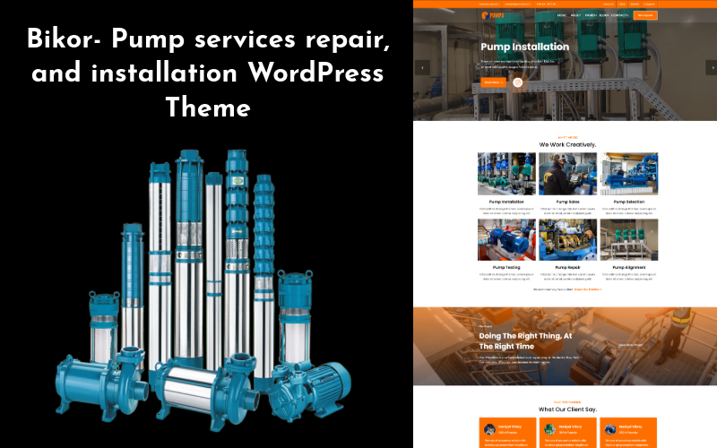Bikor - WordPress-tema för reparation och installation av pumpmotorer.