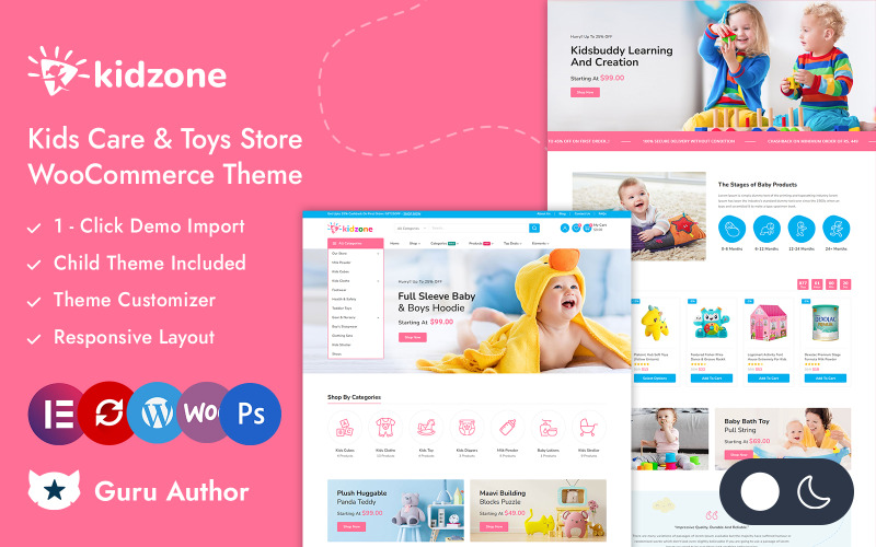 Kidzone - Kinderopvang en speelgoedwinkel Elementor WooCommerce Responsief thema