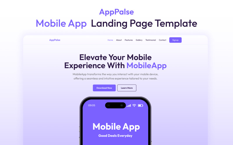 AppPalse – Шаблон цільової сторінки додатку для Elementor