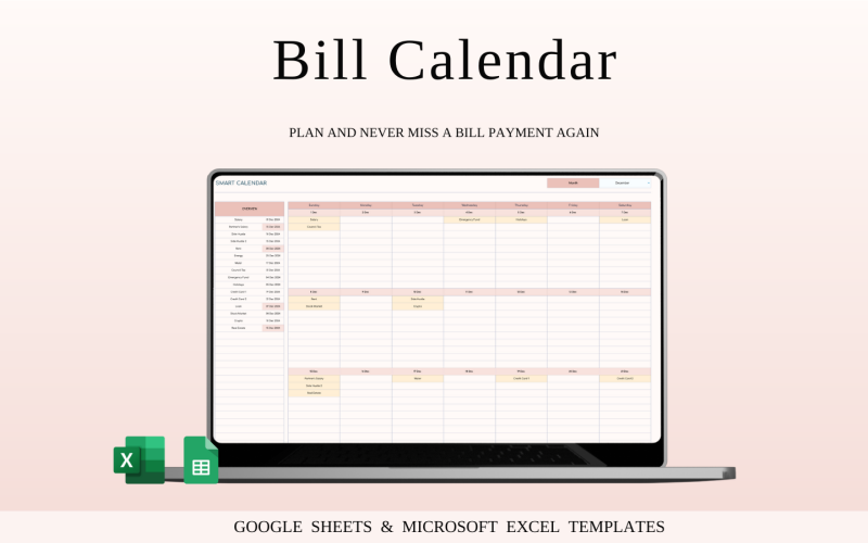 Mall för fakturakalenderspårning för Excel och Google Sheets