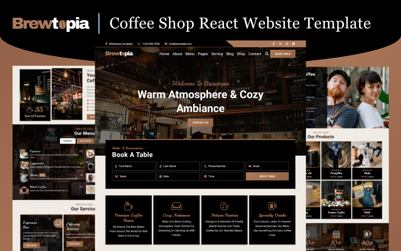 Brewtopia – Koffieshop React Website Sjabloon