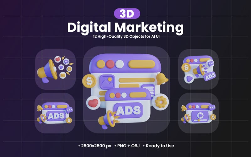 Digital Marketing 3D Icon Pack