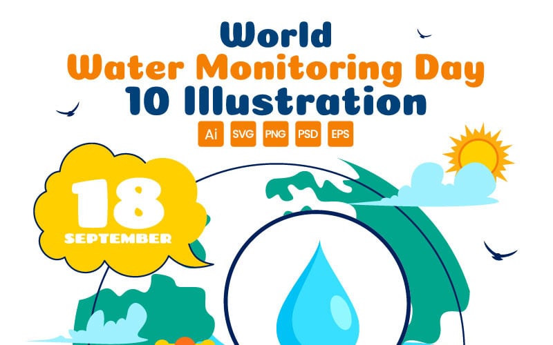 10 Världsvattenövervakningsdagens vektorillustration