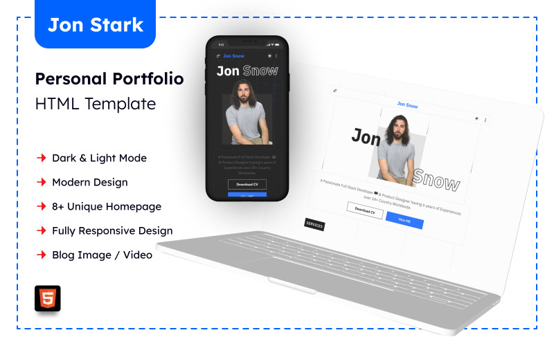Jon Stark - Modello HTML per curriculum vitae con portfolio personale