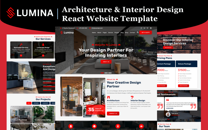 Lumina - Modello di sito web React per architettura e interior design