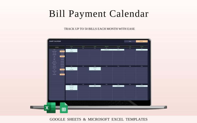 Шаблон календаря оплати рахунків для Excel та Google Таблиць