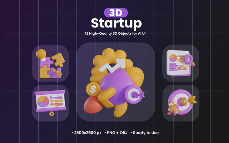 Startup 3D-ikonpaketdesign