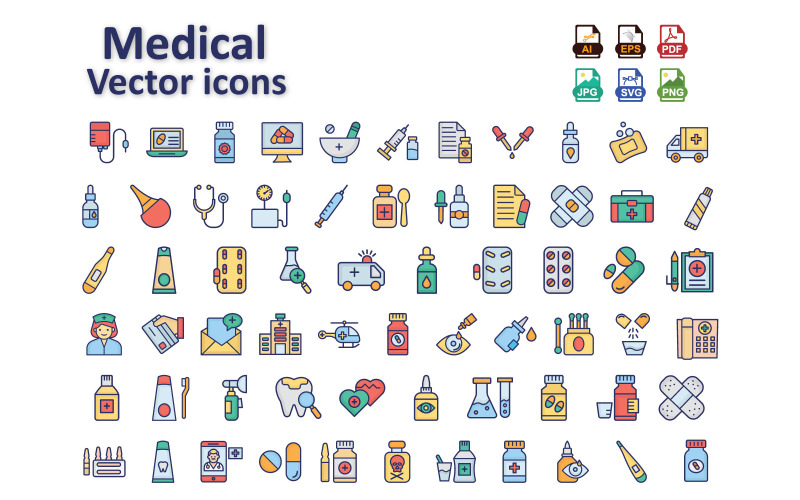 Wichtige medizinische Vektorsymbole – modern, sauber und skalierbar für das Gesundheitsdesign