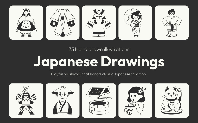 Japanse tekenillustratieset