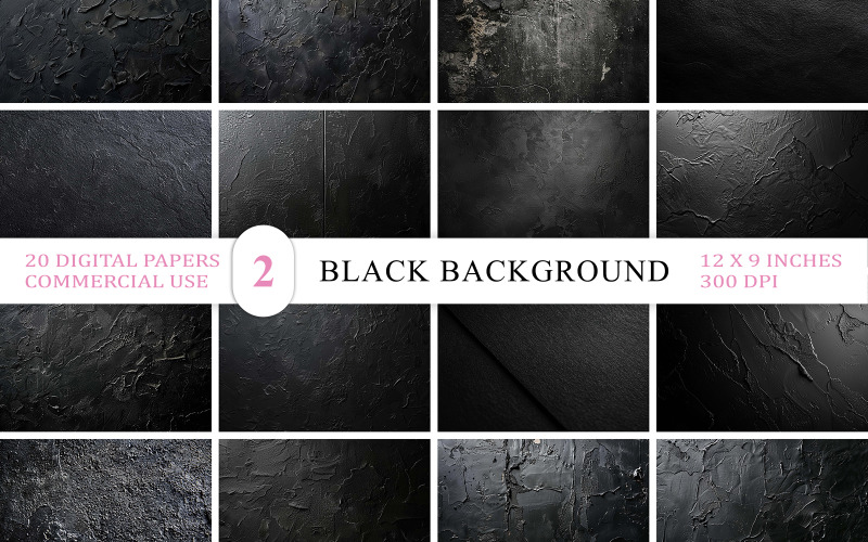 Mörksvart texturerad bakgrund | Svart digitalt papperspaket | Sömlös textur | Svart bakgrund