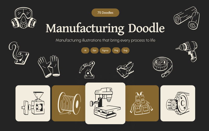 Набор иконок Doodle для производства