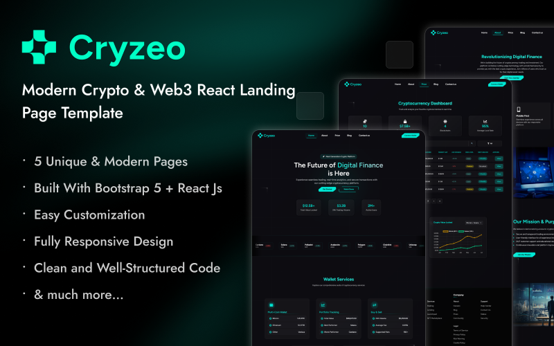 Cryzeo – Crypto & Web3 React Açılış Sayfası Şablonu