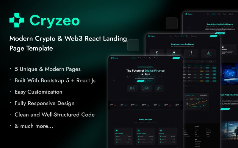 Cryzeo – Crypto & Web3 React landingspagina sjabloon