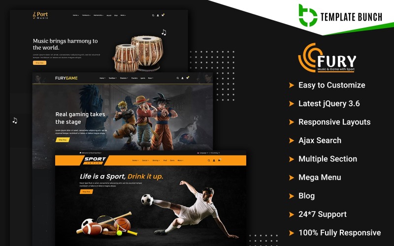 Fury – Musik und Spiel mit Sport – Responsives Shopify-Theme für E-Commerce