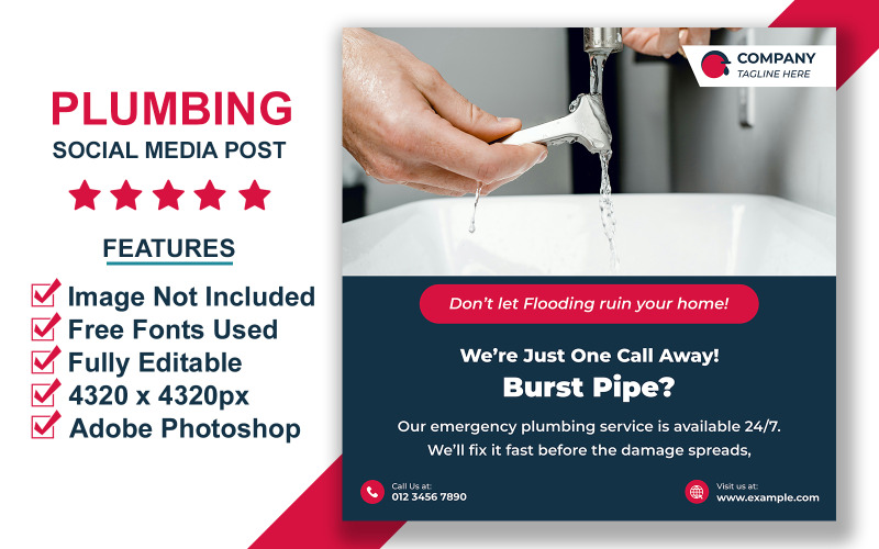 Шаблон баннера для социальных сетей Modern Plumbing Business для рекламных кампаний в Интернете
